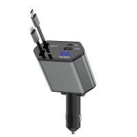 Retractable Car Charger,66W 4 in 1 iPhone 16 15 Car Charger Adapter with 2 Retractable iPhone ChargerCables(USB C & Lightning),2 USB Ports(USB C & USB A) for iPhone 16 15 14 13 12 11,iPad Pro Air Mini